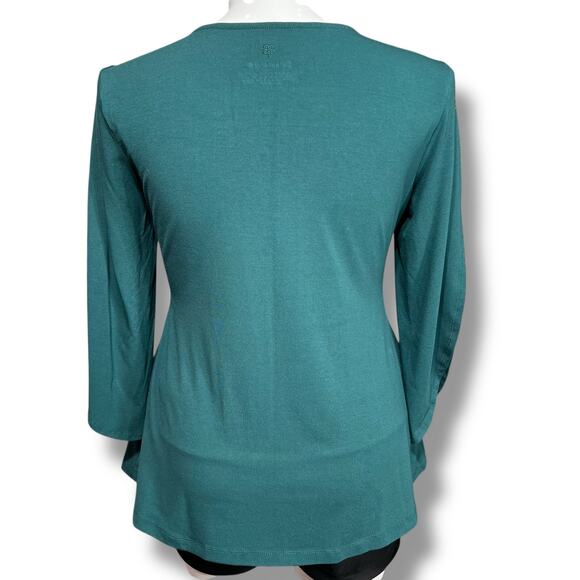 Betabrand Womens Swing Top Shirt Blouse Split Sleeve Scoop Neck Stretch Teal XL - Picture 3 of 8
